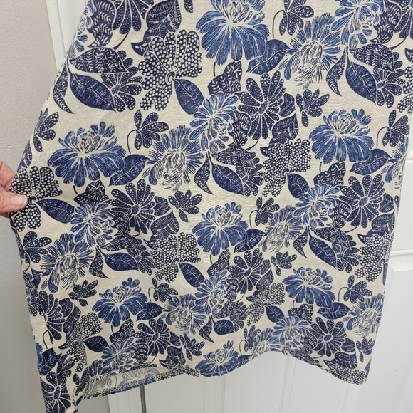 Luisa Perla Made In Italy Crochet Trim Flutter Sleeve Blue Tan Linen Dress Small - Picture 4 of 11